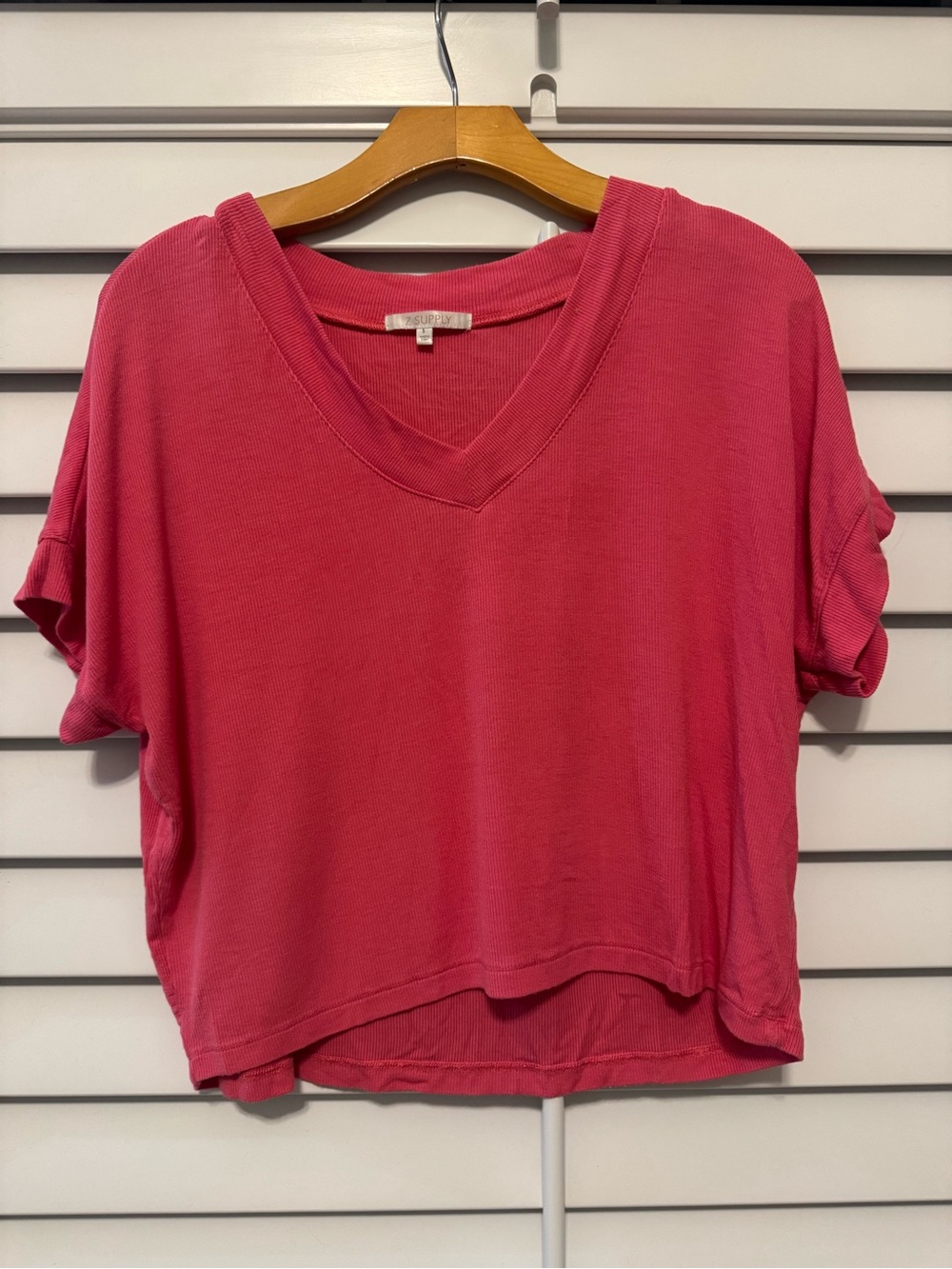 Z Supply V-Neck Boxy Short Sleeve Top in Bright Pink